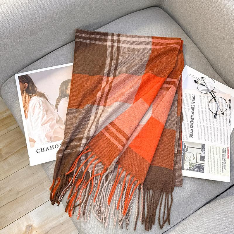 Outono e inverno novo cachecol feminino engrossado imitação de cashmere versátil estudante amigável xale longo cachecol xadrez