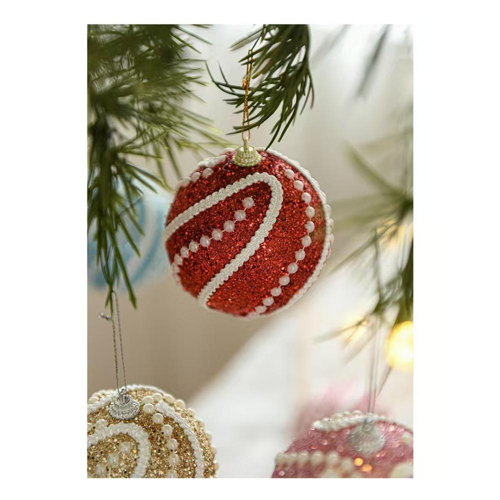 5 Pcs Red and White Christmas Tree Ornaments Christmas Ball Decorations 3.15 Inches Stripe Snowflake Tree Decoration for Home Indoor Outdoor