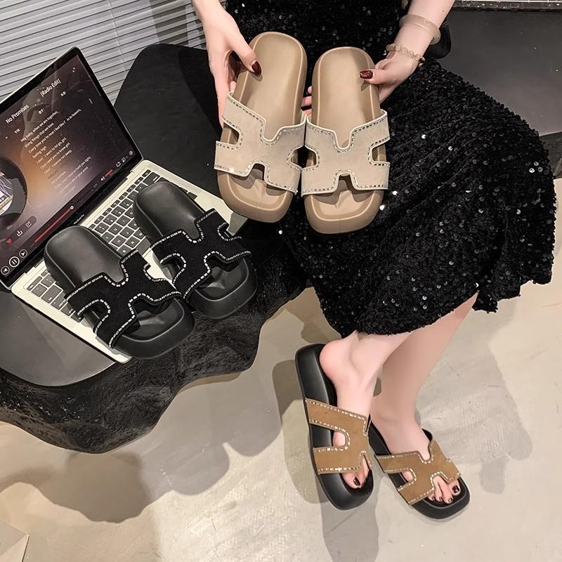 Thick-bottomed cool slippers women's summer new sparkling H-shaped fashionable thick-bottomed versatile open-toed sandals