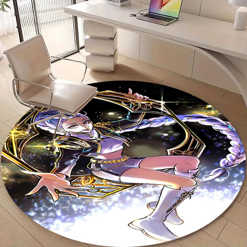 1pc KPop Demon Hunters RUMI6 Design Printed Area Round Carpet for Bedroom Living Room Home Decor Rugs Mat Non Slip Mat Rug for Bedside