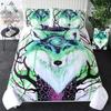 Moon Child Black Cold Art Moon Fox Duvet Cover Set Moon and Stars Bedding Set Black and White Fox Comforter Cover for Girl Boy