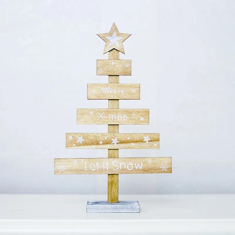 Mini Wooden Merry Christmas Tree Desk Table Decor Pendants Xmas Tree Ornaments Christmas Decoration Happy New Year Home