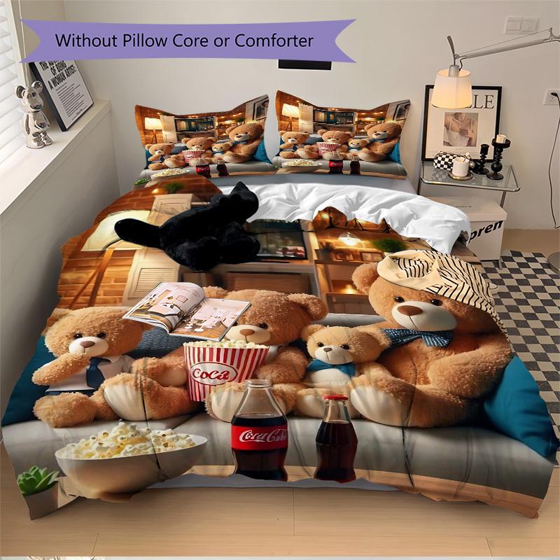 

3pcs Cute Teddy Bear Family Bedding Set - Includes One Quilt Cover and Two Pillowcases (No Core) - Perfect for Bedroom and Guest Room Decora 135x200cm