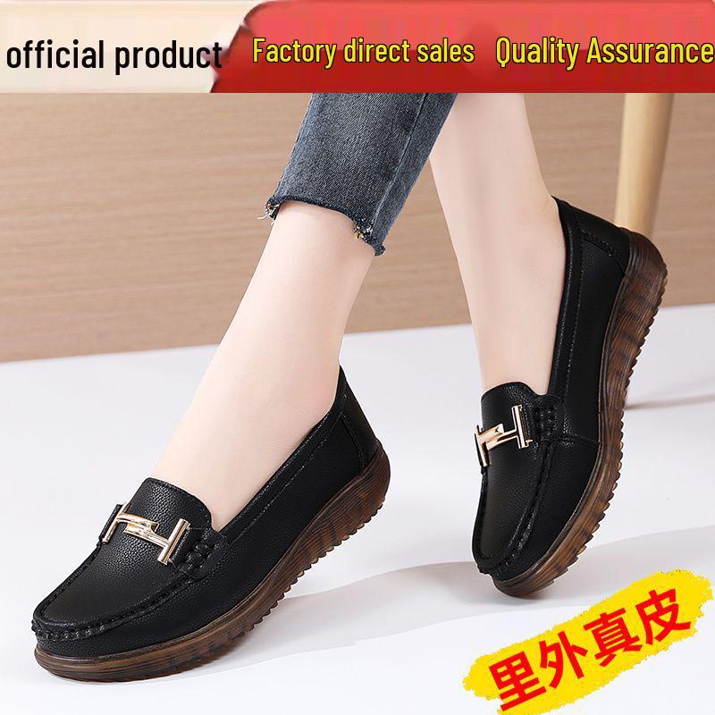 Women's Genuine Leather Slip-On Loafers: Velvet-Lined Warm Flat Shoes