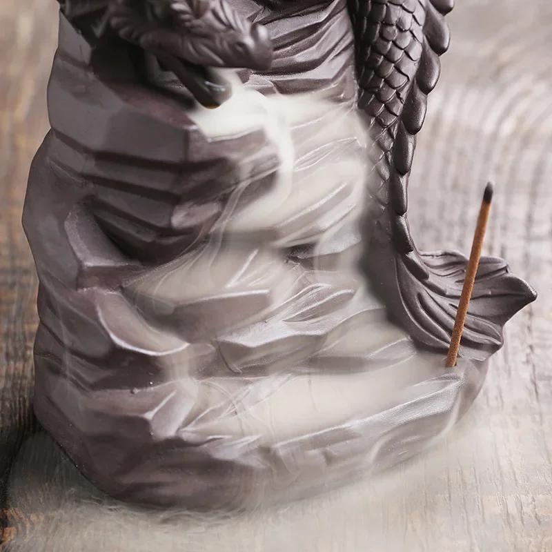 Creative Pterosaur Handicrafts Waterfall Backflow Incense Burner Dragon Stick Holder Purple Clay Censer