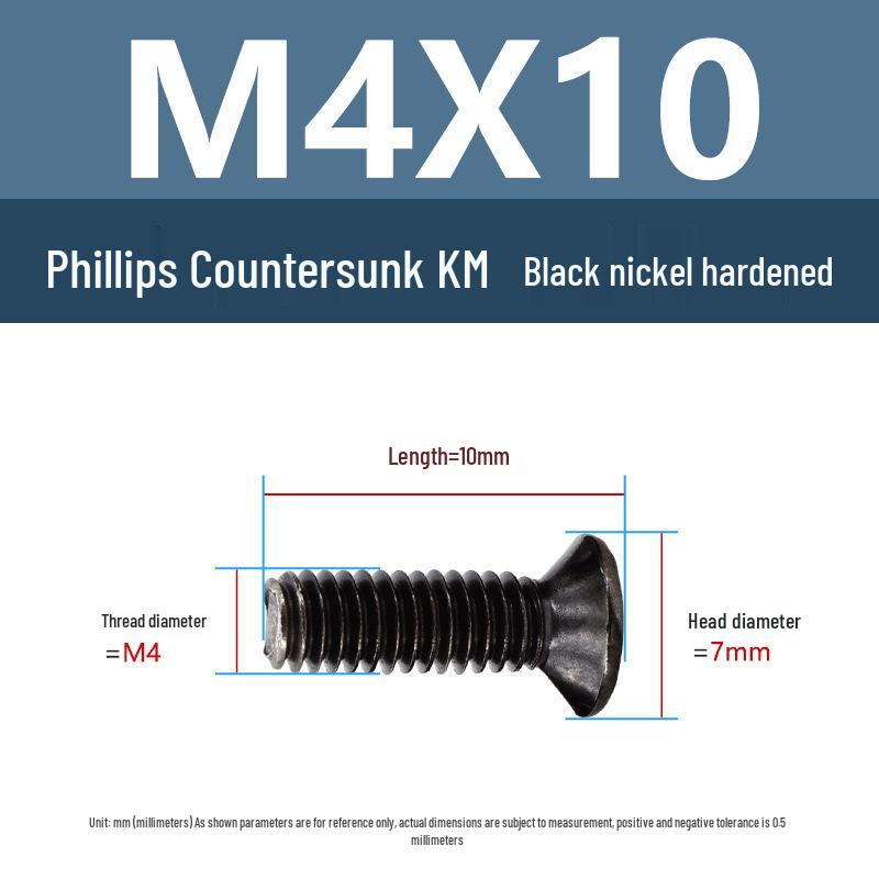Yigu Uhlíková ocel Černý nikl Kalené KM Šrouby s plochou hlavou Phillips M2-M4 pro elektroniku