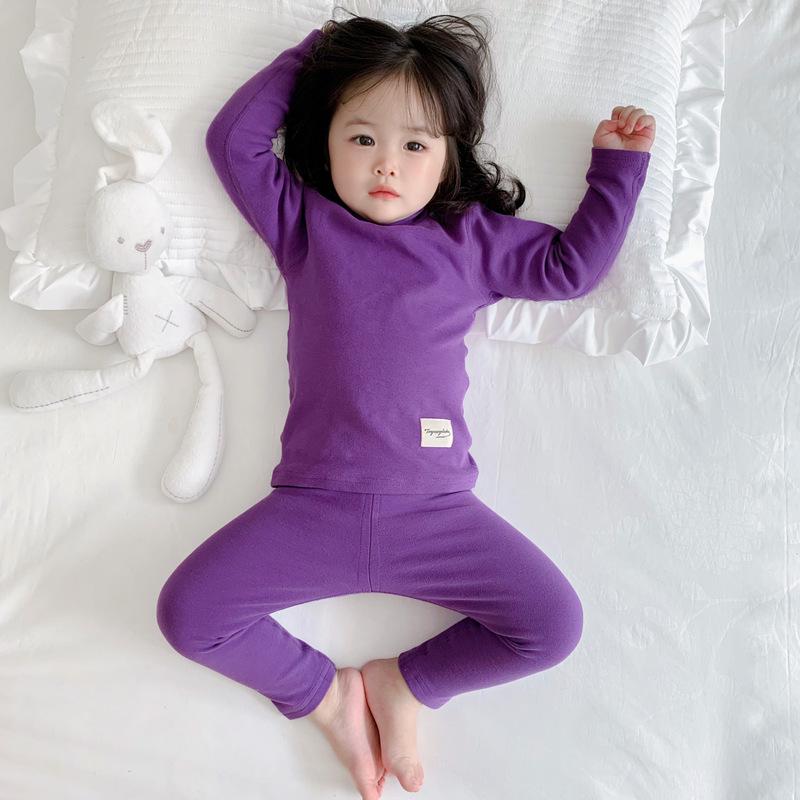 Unisex Baby Cotton Thermal Set: Cozy Brushed High-Neck Top & Trousers for Autumn/Winter