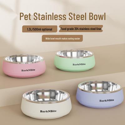 Non-Slip 304 Stainless Steel Pet Food & Water Bowl - Protects Cervical Spine, Large Diameter, Ideal for Dogs and Cats.