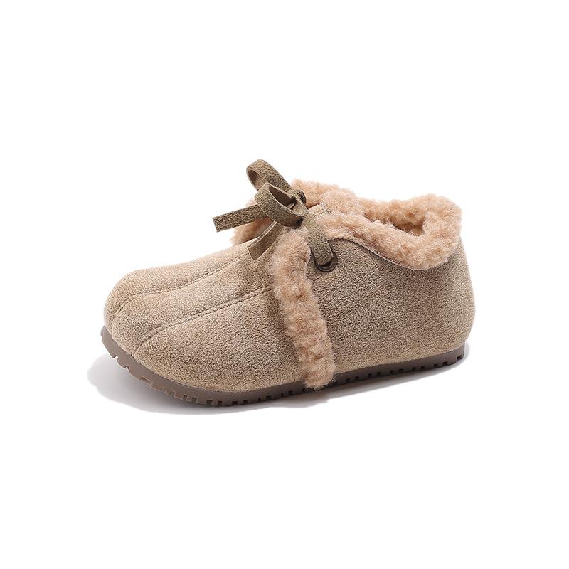 

Girls Winter Shoes -padded Warm Fur Fluffy Children Flats Kids Loafers Slip-on Princess Sweet Anti-slippery Bowtie 21