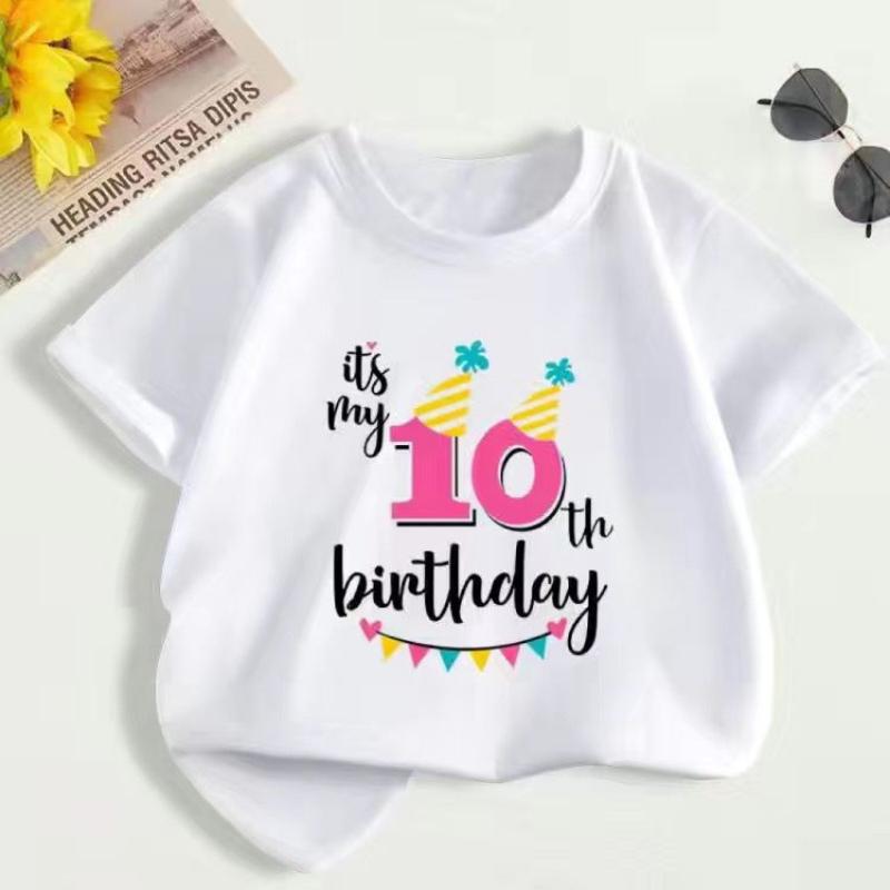 Summer Children's First Birthday Number T-shirt, Fashionable Short-sleeved Top for Boys and Girls