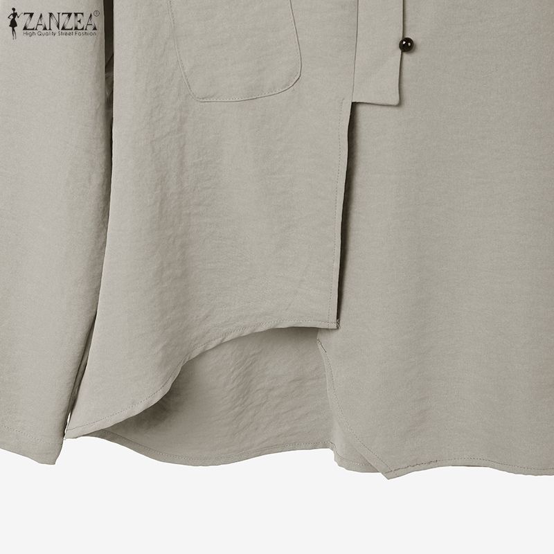 ZANZEA Women Casual Round Neck Solid Color Long Sleeve Retro Blouse