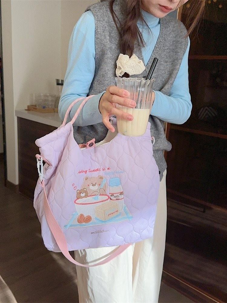 Soft Cotton Quilted Handbag With Stylish Embroidery Perfect For Everyday Use