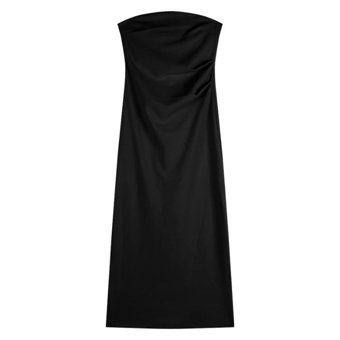 

Sweet Spice Girl One-word Shoulder Tub Top Dress Women s Summer Pure Desire Bottom Inner Skirt Elastic Split Hip Wrap Long Dress L чорний