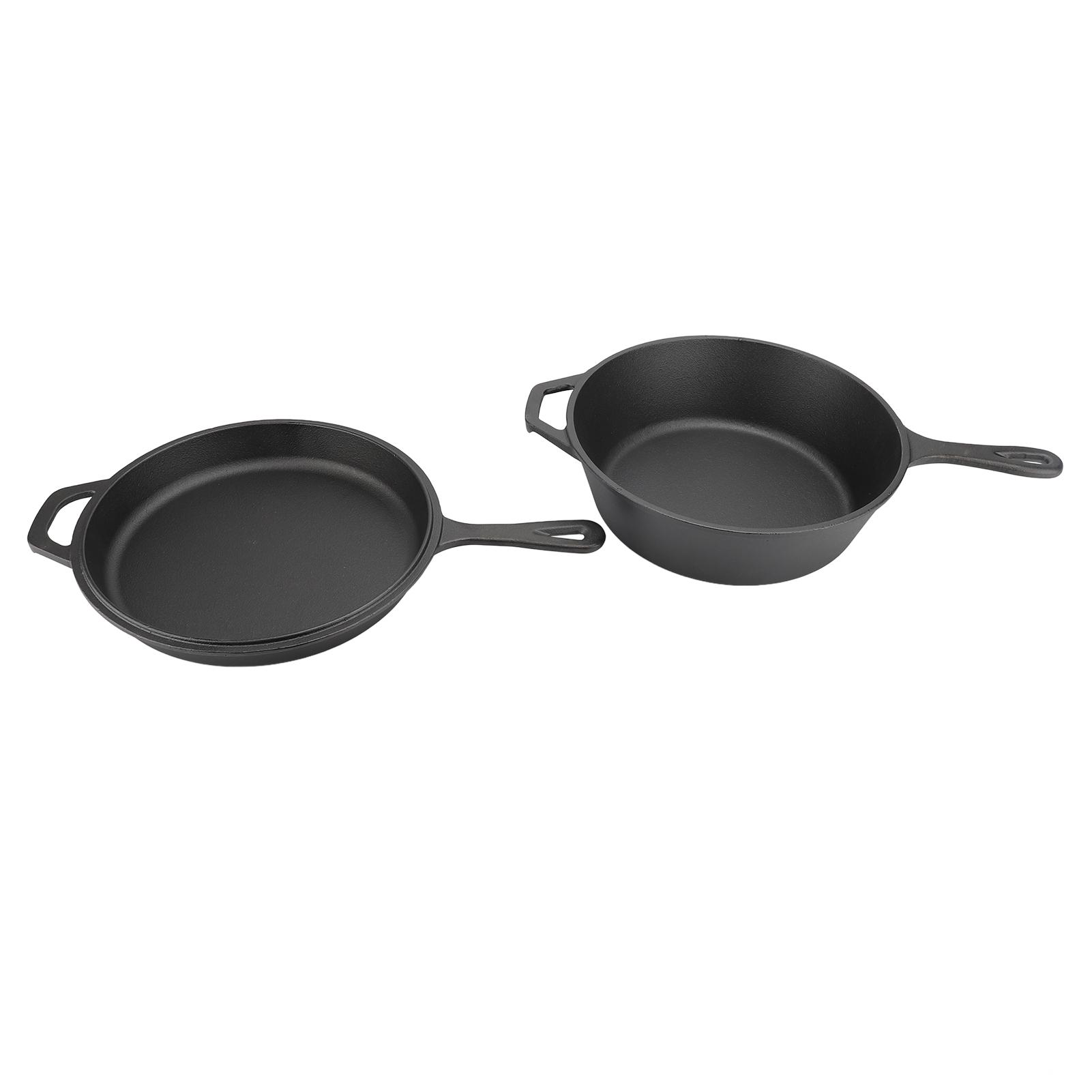 2Pcs Skillet Even Heating Versatile Efficient Cooking Convenient Handle Cast Iron Frying Pan for Home Kitchen L