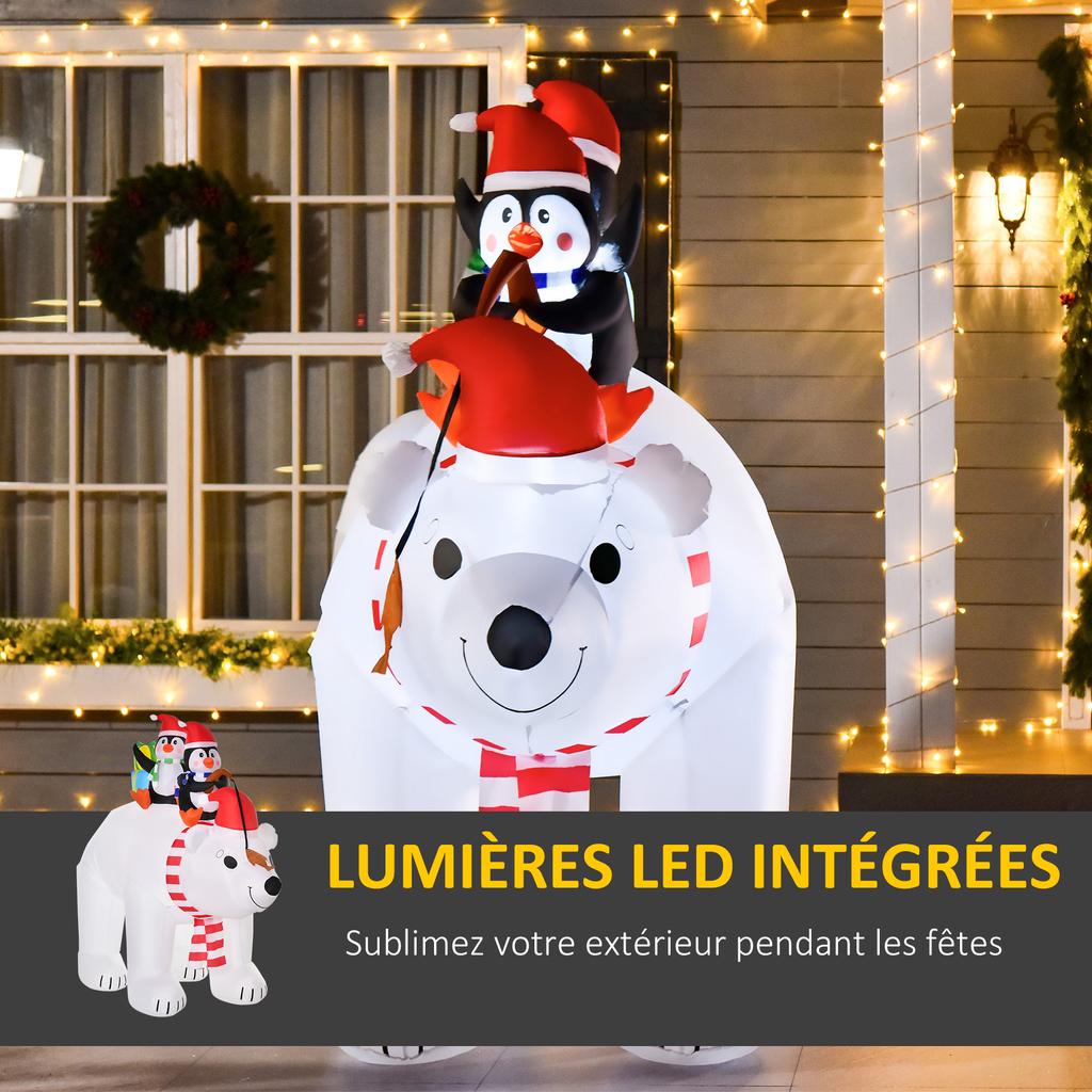 Inflatable Christmas Polar Bear with LED Lights, 206cm Waterproof Inflatable Christmas Decoration with 2 Penguins