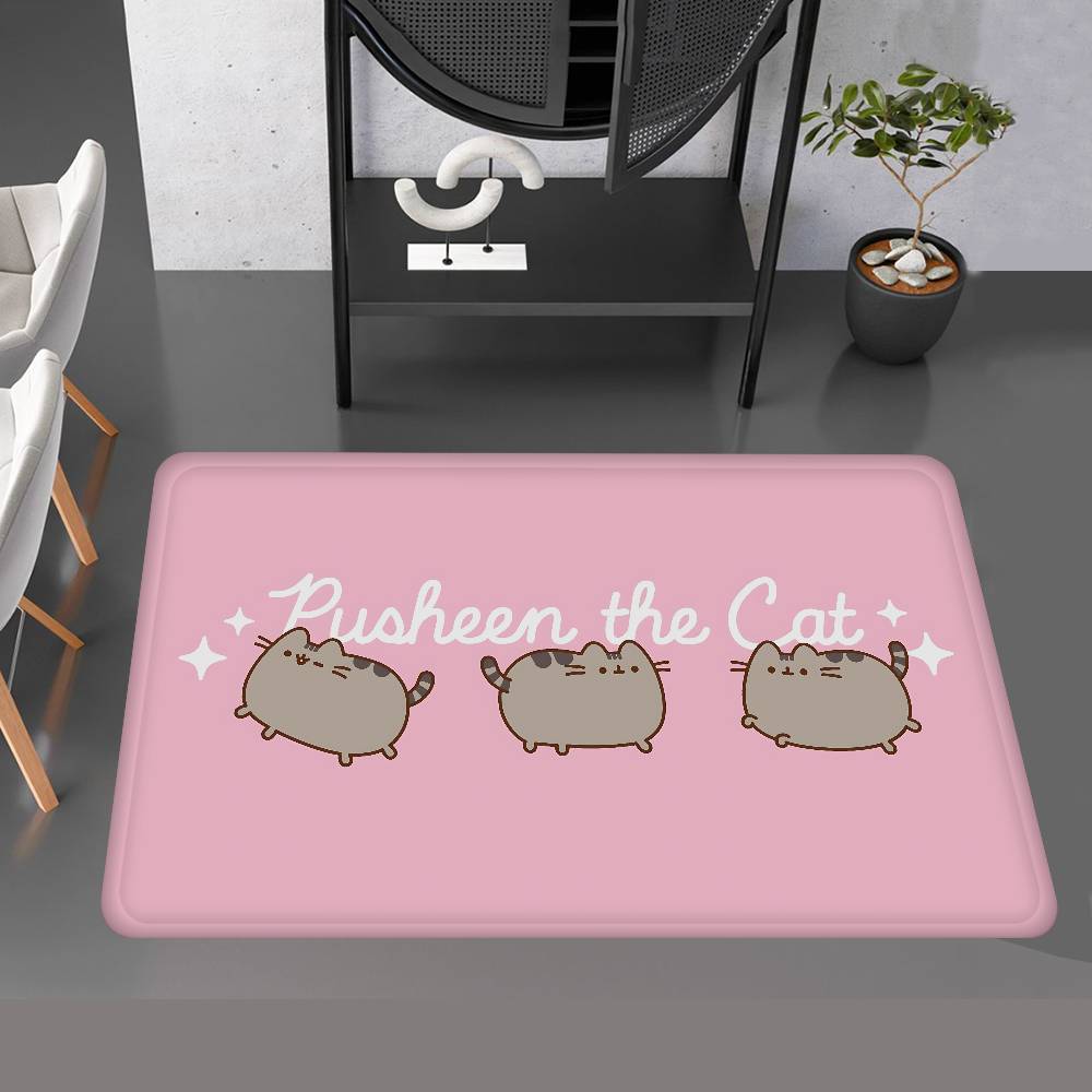 Anime P-Pusheen Cute Cat Door Mat Washable Non-Slip Living Room Sofa Chairs Area Mat Kitchen Doormat Area Rug