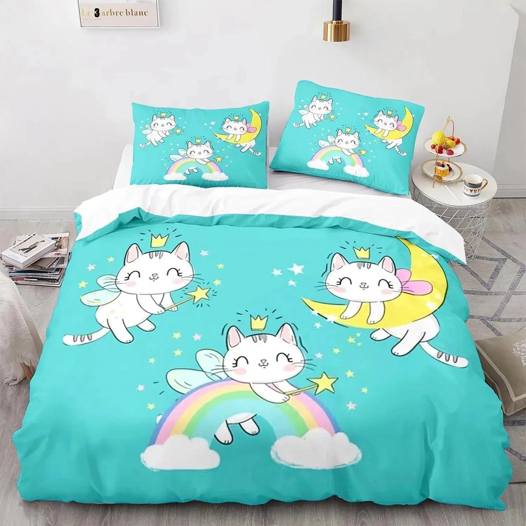 Rainbow Cat Bedding Set Single Twin Full Queen King Size Kawaii Girl Bed Set Aldult Boys Bedroom Duvetcover Sets 3D Print 013