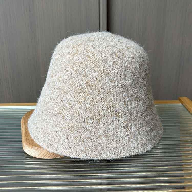 New plush knitted bucket hat women's solid color simple knitted hat with a small face and no face covering thermal basin hat