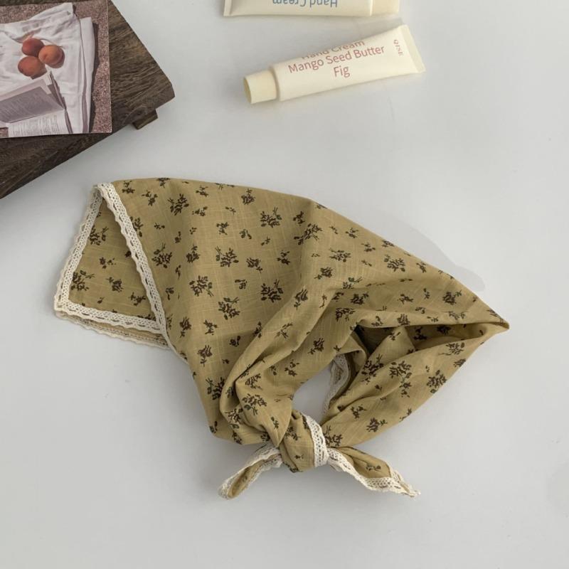 Spring and summer cotton and linen floral 58 lace small square scarf headscarf women's literary small silk scarf decorative scarf headband scarf