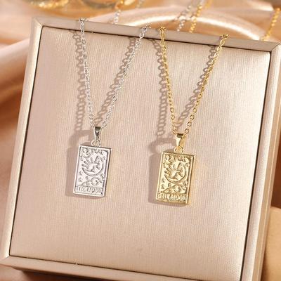 Ретро Таро Сонце Місяць Зірки Кулон Намисто - Ланцюжок з Титанової Сталі з Картами