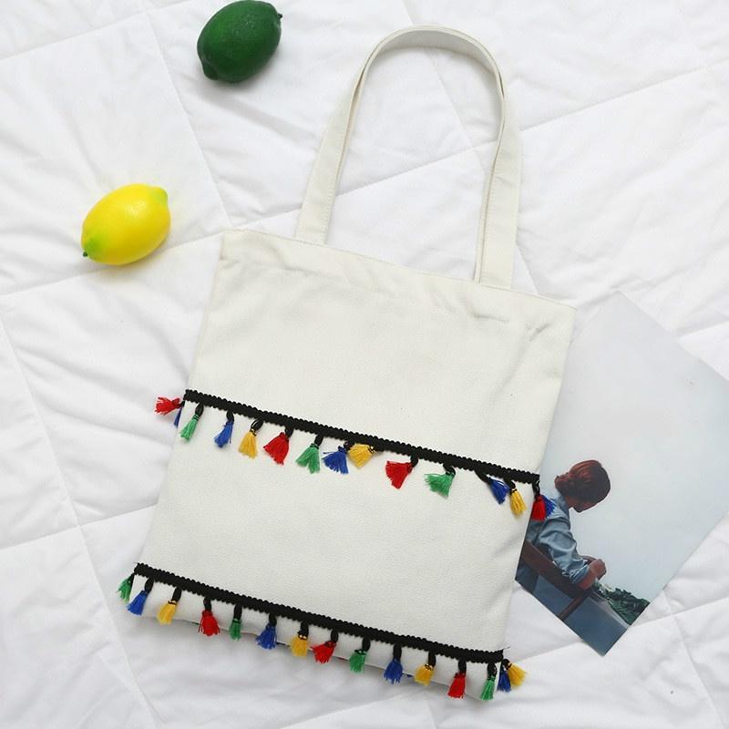 Color Tassel Canvas Bag Fashion One Shoulder Shopping Bag