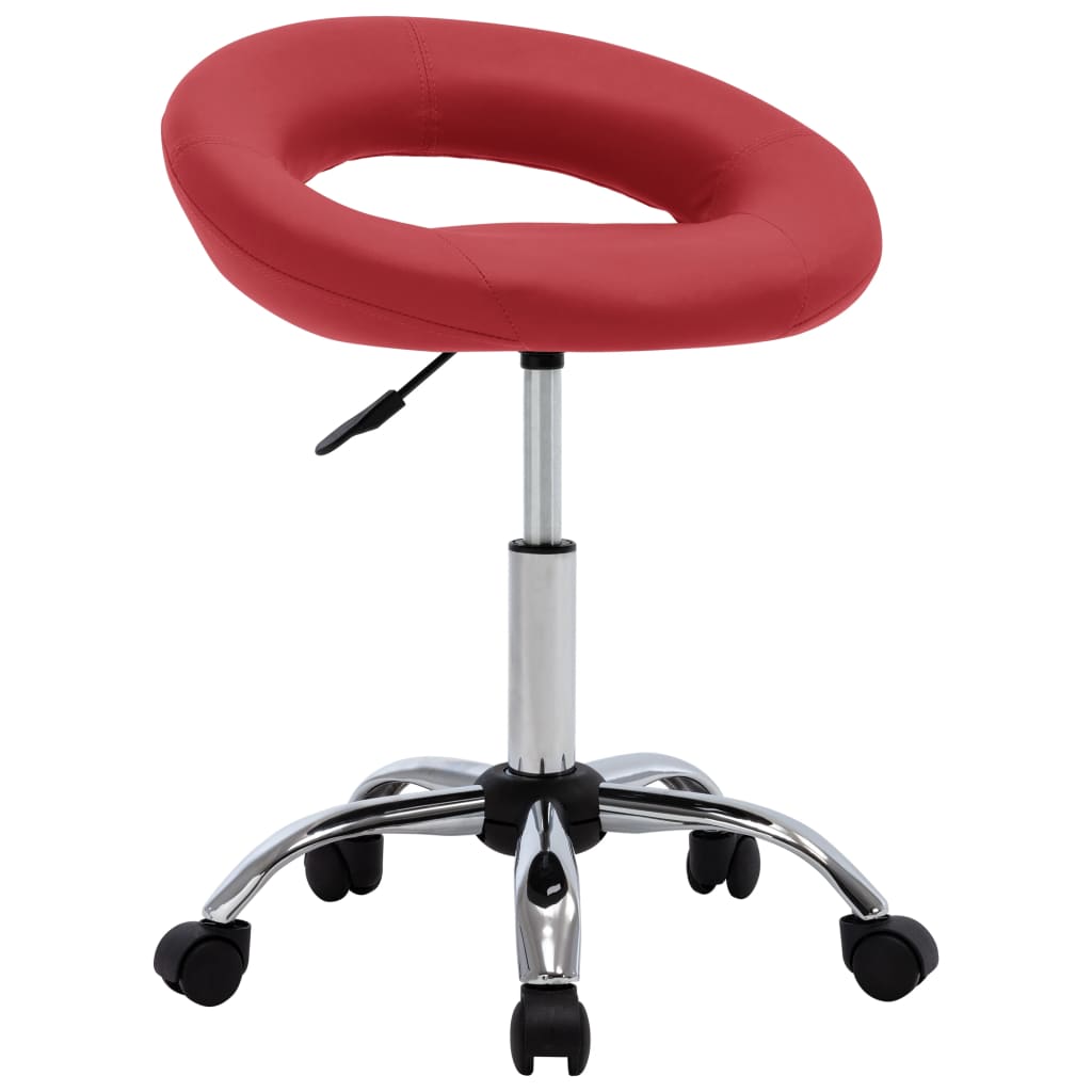 Rolling Work Stool In Burgundy Artificial Leather