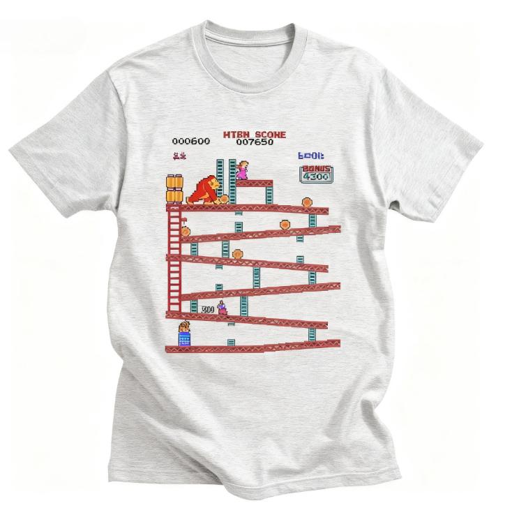 

2025 Funny Donkey Kong 100% Pure Cotton Printed T-shirt Men Arcade Game Collage Vintage Short Sleeve Retro Oversize Y2k 4XL
