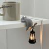 Retro Style Table Lamp Cat Shape Shelf Hook with LED Lantern, Vintage Decorative Light for Lovers Hanging Ornament, Soft Glow Night Bookshelves