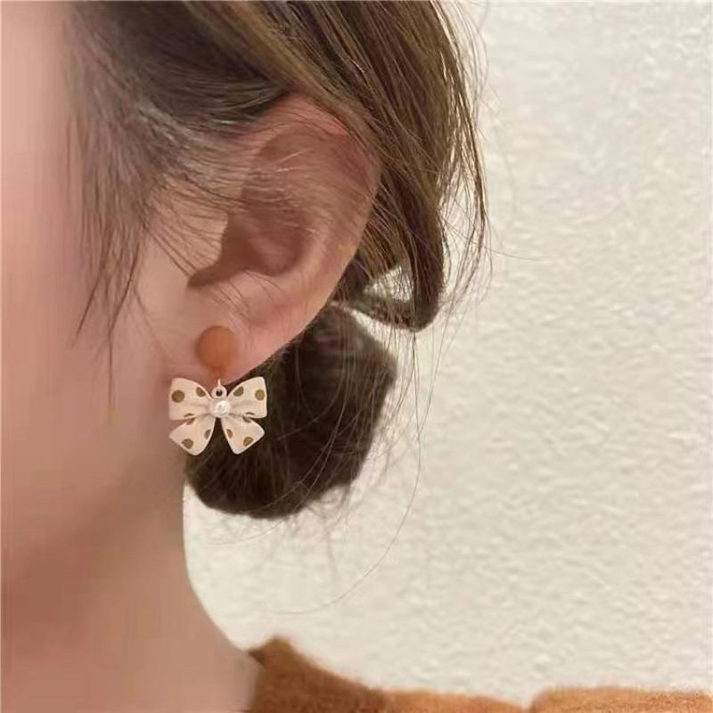 Women's White Enamel Bow Drop Earrings Random Red Dot Earrings Neo… More