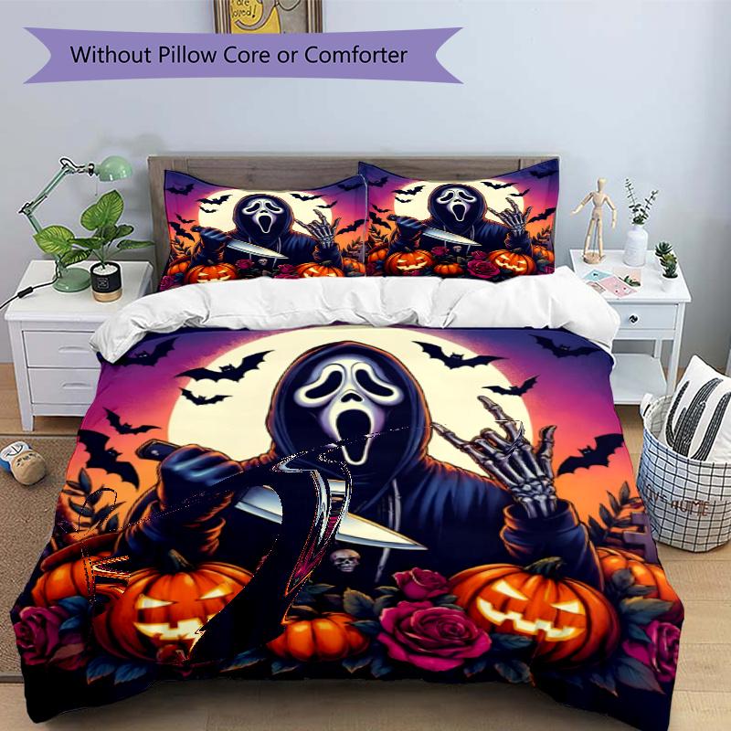 3pcs Duvet Cover Set (1*Duvet Cover + 2*Pillowcase, Without Core), Ghostface Print Bedding Set, Bedroom Decor, All‑Season, Gift