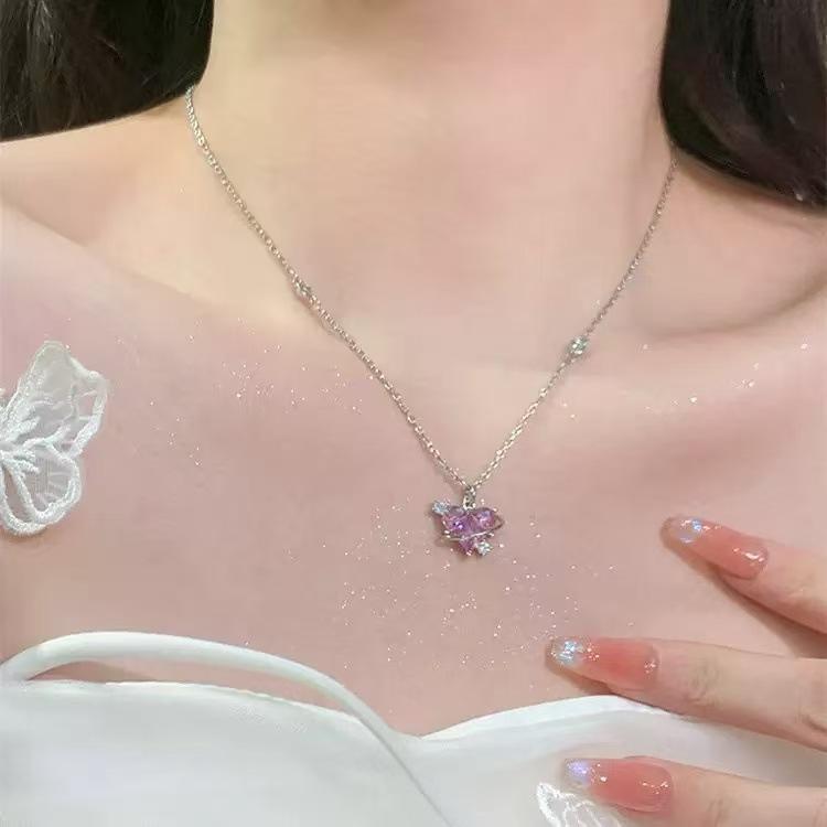 

Niche design high-end necklace bracelet diamond-encrusted zircon love pendant jewelry set women