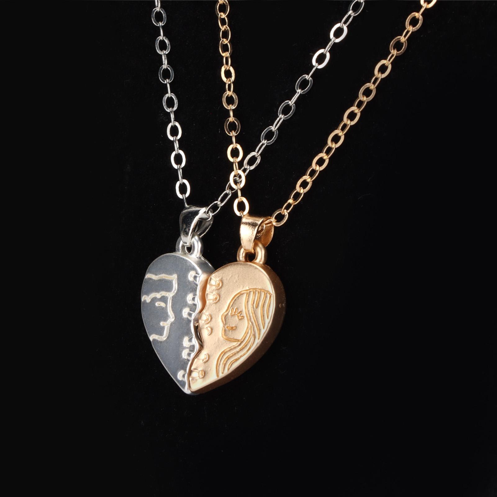 2Pcs Love Couple Magnetic Necklace Boys and Girls Love Pendant Necklace Half Heart Necklaces