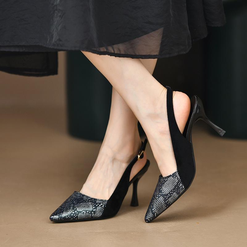 Summer Women's Dress Shoes Slip On Pointed Toe Stiletto Heels Women Sandals Buckle Slingbacks Pumps Sandalias Mujer Talons Femme