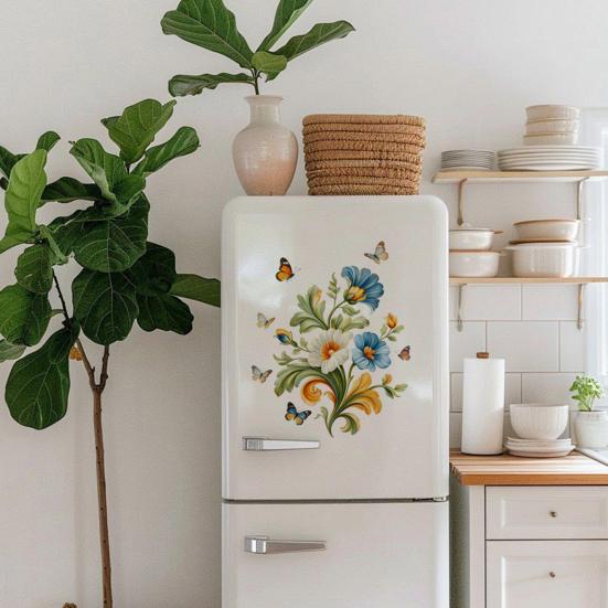 Flower Wall Stickers Peel And Stick Self-Adhesive Floral Decal for Walls Cabinets Refrigerators Bedroom Bathroom Kitchen Decor