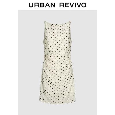 UR2026 Women's Polka Dot Pleated Boat Neck Dress