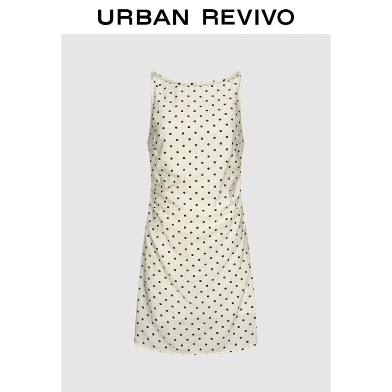 UR2026 Women s Polka Dot Pleated Boat Neck Dress S