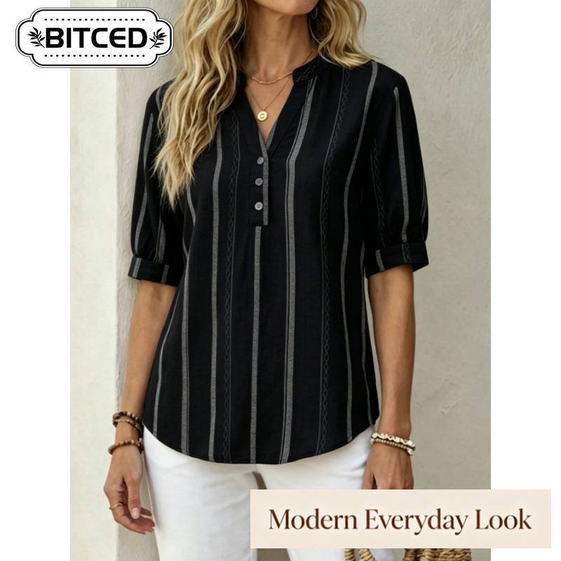 BITCED Women's Fashion Casual Short Sleeve V-Neck Blouses & Shirts