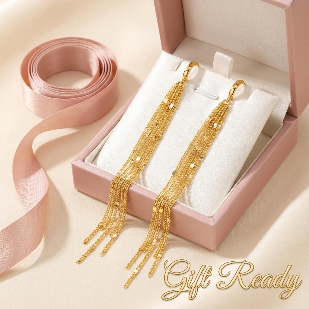 Shiny Long Tassel Glitter Drop Earrings for Women Gold Color Fashion Long Chain Metal Dangle Earring Wedding Party Jewelry