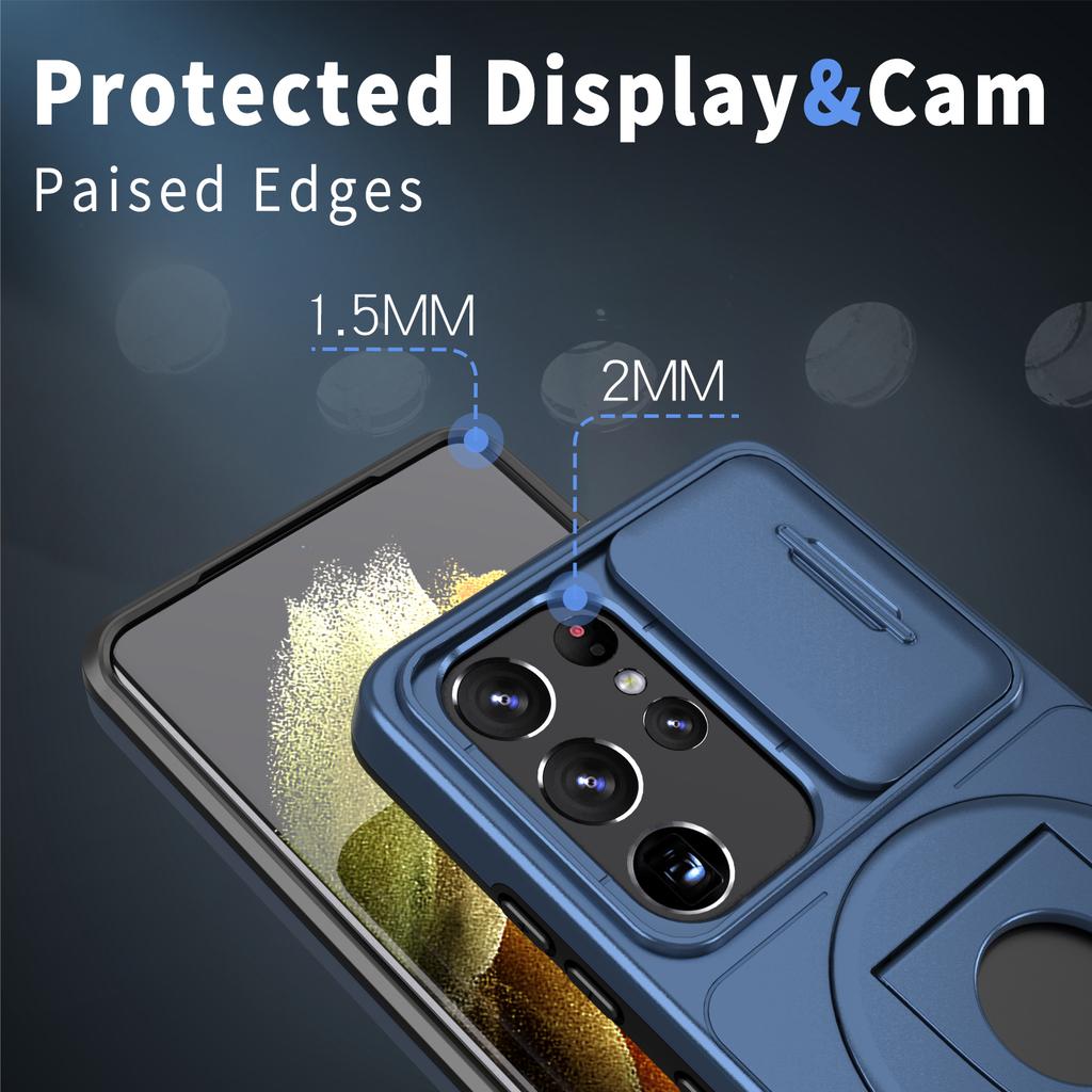 For Samsung Galaxy S21 Ultra 5G Case Magnetic Slim-Fit PC+TPU Phone Shell with Slide Lens Cover