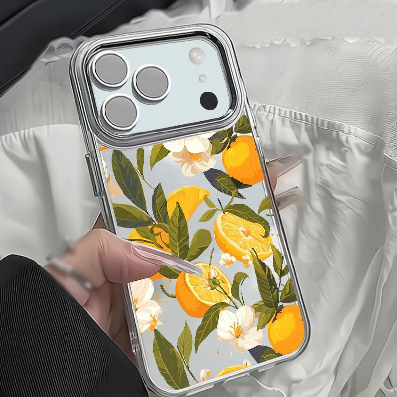 Flowers Fruits Print Case For iPhone 17 18 Pro Max Plating Lens Clear Soft Cover For iPhone 16 15 14 13 Pro Max 17E