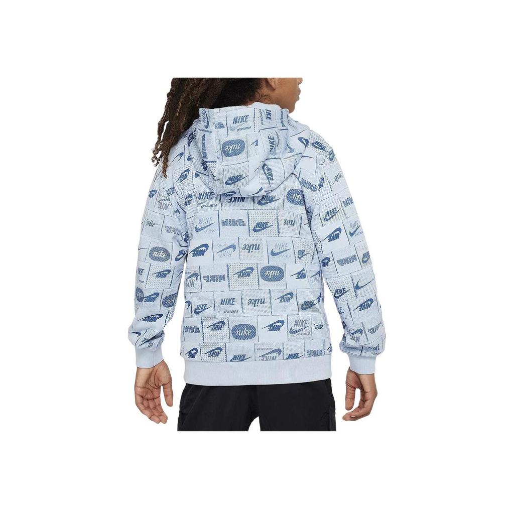Nike Hoodie All Over Print Design Thin Fleece Loose Fit Long Sleeve Kids Hoodies Blue FN8741-440