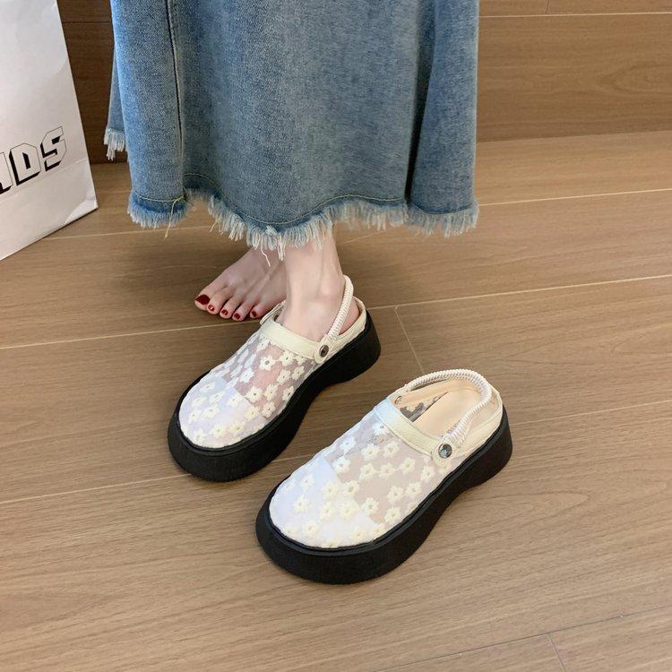 Summer New Breathable Mesh Chunky Sole Height-Increasing Women's Sandals Fashion Casual Two-Way Wear