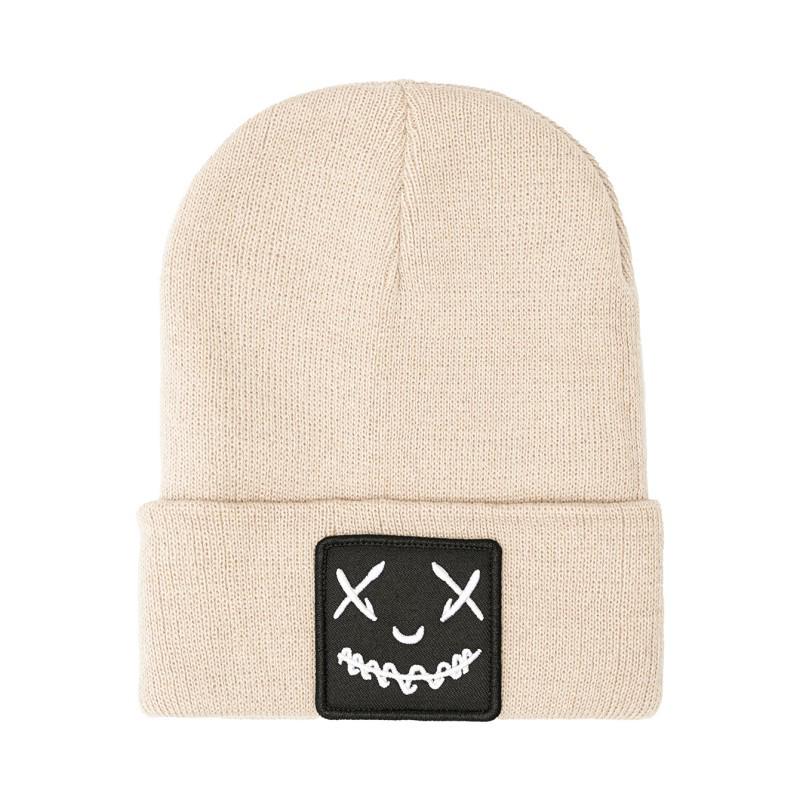 Unisex Embroidered Sad Expression Knit Wool Hat - Versatile and Warm for Autumn Winter