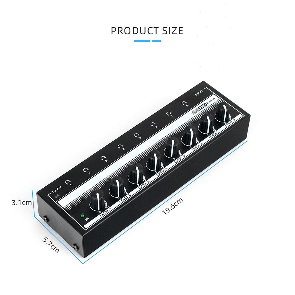 8 Channels Headphone Amplifier Mini Amplifier with Stereo/Mono Switch Professional Ultra-Compact HiFi Stereo Audio Amplifier