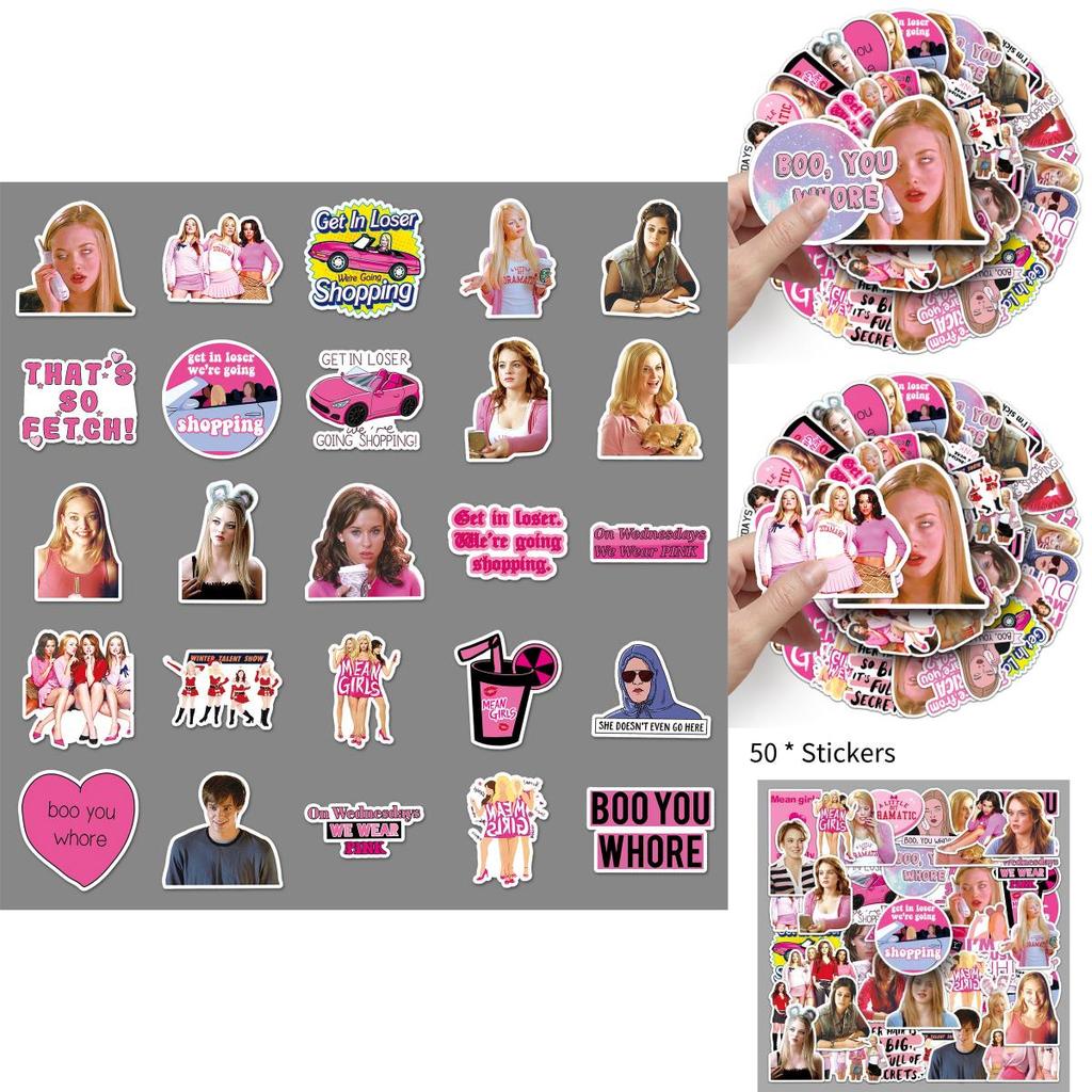 Cute 50pcs Mean Girls Decorative Waterproof Stickers For Skateboards Phone Cases