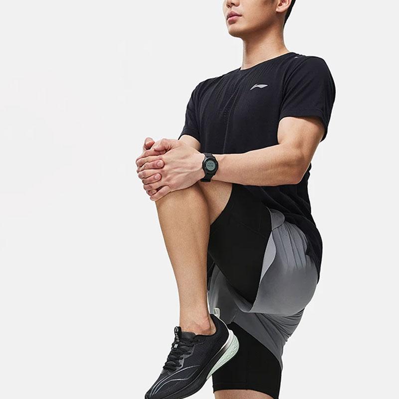 Li Ning Running Series Solid Color Reflective Quick-Dry Breathable Short Sleeve T-Shirt Men Tops Black ATST529-1