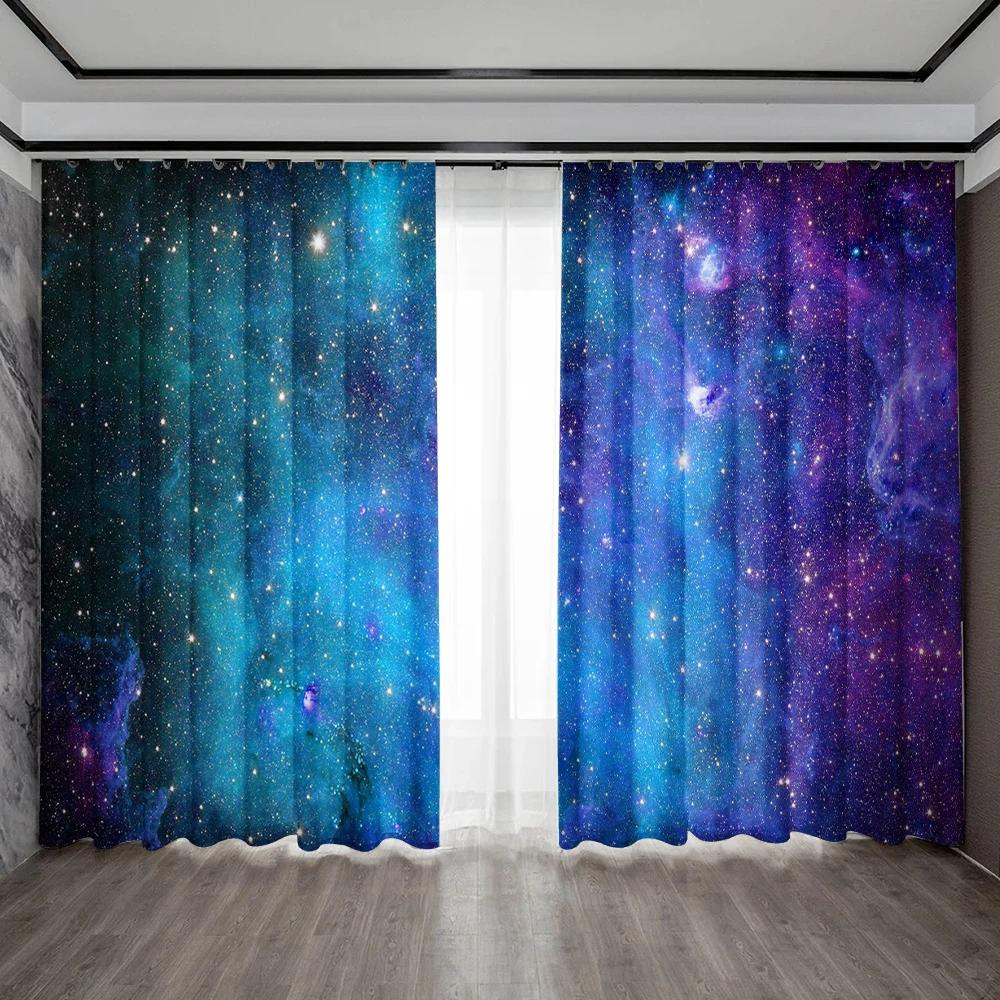 

2PC Home Decoration Curtains Dark Blue Forest Night View City Night View Pattern Decoration Background Modern Printed Curtain 100*130 HOOK 1pcs