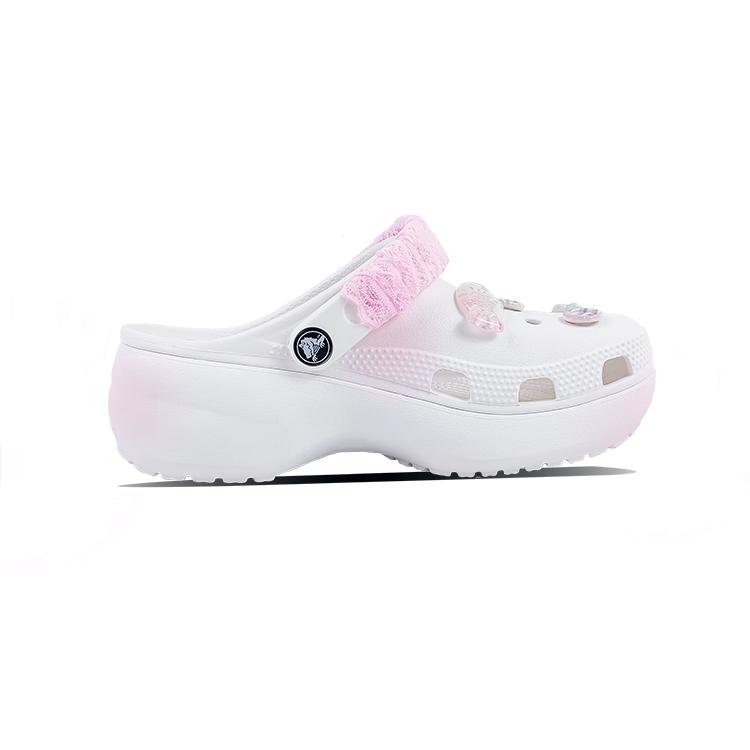 Crocs Classic Platform Clog EVA Pink Bud Bubble Classic Cloud Dopamine Girly Cute Gradient Hand-Painted Hole Shoes Women's White
