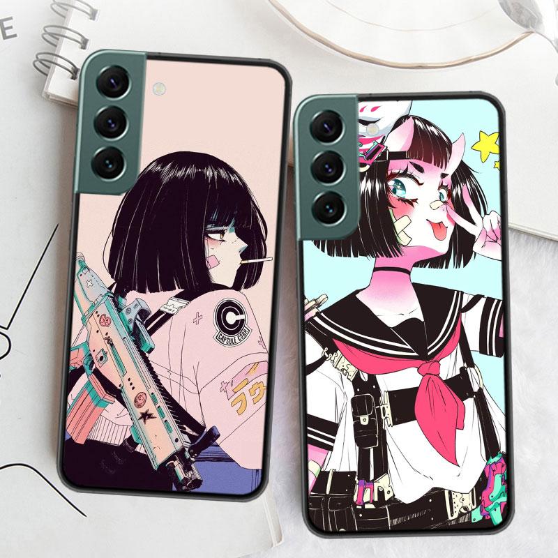 Vaporwave Glitch Anime Phone Case For Samsung Galaxy A12 A22 A32 A42 A52 A72 A54 A34 A24 A14 A73 A53 A33 A23 A13 5G F52 F62 Cove