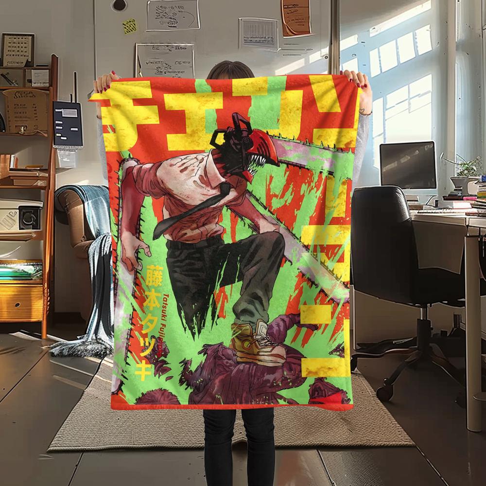 1Pc Chainsaw Man Print Flannel Blanket, High quality Comfortable for All Seasons, Home Decor, Warmth and Comfort, Perfect for Christmas Gifts